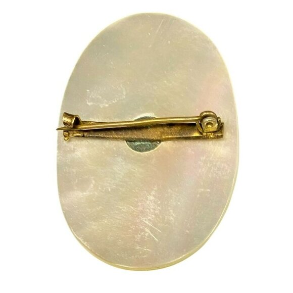 Antique Oval Mother Of Pearl Carved Brooch Pin With Art Deco Design - Picture 3 of 4